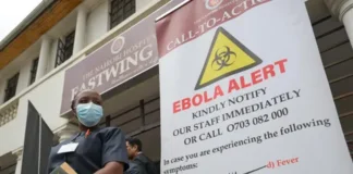 First Group of Ebola Contacts Go home after 21 days in Quarantine Ebola awareness banner Outside The Nairobi Hospital, One of Kenya's Ebola treatment facilities.